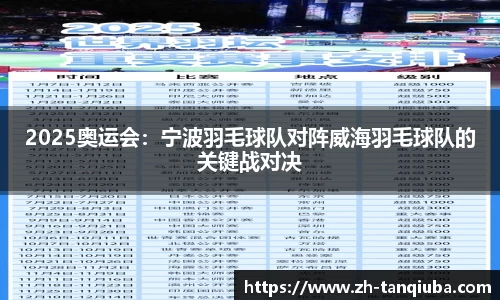 2025奥运会：宁波羽毛球队对阵威海羽毛球队的关键战对决